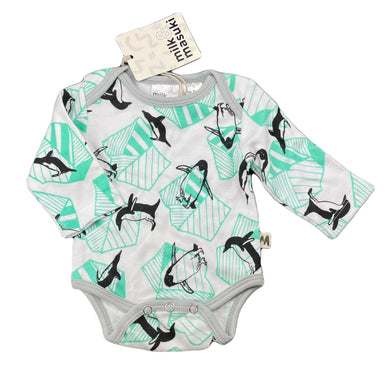 unisex Milk & Masuki, organic cotton bodysuit/romper, penguins, NEW, size 0000,  