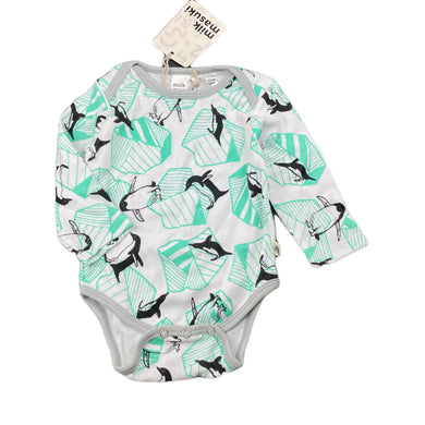 unisex Milk & Masuki, organic cotton bodysuit/romper, penguins, NEW, size 00,  