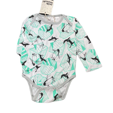 unisex Milk & Masuki, organic cotton bodysuit/romper, penguins, NEW, size 0,  