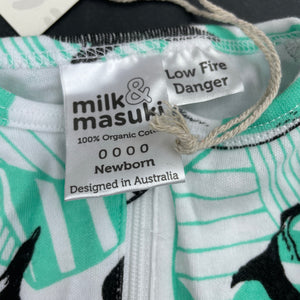 unisex Milk & Masuki, organic cotton zip coverall/romper, penguins, NEW, size 0000,  