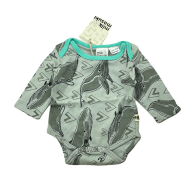 unisex Milk & Masuki, soft feel organic cotton bodysuit/romper, whales, NEW, size 0000,  