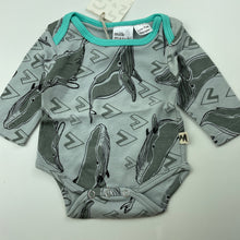 Load image into Gallery viewer, unisex Milk &amp; Masuki, soft feel organic cotton bodysuit/romper, whales, NEW, size 0000,  