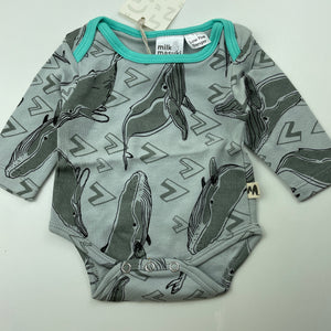unisex Milk & Masuki, soft feel organic cotton bodysuit/romper, whales, NEW, size 0000,  