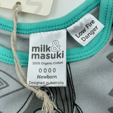 Load image into Gallery viewer, unisex Milk &amp; Masuki, soft feel organic cotton bodysuit/romper, whales, NEW, size 0000,  