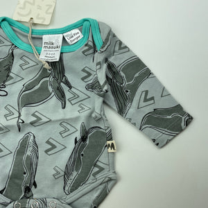 unisex Milk & Masuki, soft feel organic cotton bodysuit/romper, whales, NEW, size 0000,  