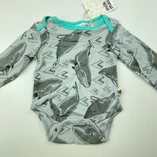 Load image into Gallery viewer, unisex Milk &amp; Masuki, soft feel organic cotton bodysuit/romper, whales, NEW, size 000,  