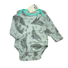 Load image into Gallery viewer, unisex Milk &amp; Masuki, soft feel organic cotton bodysuit/romper, whales, NEW, size 00,  