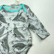 Load image into Gallery viewer, unisex Milk &amp; Masuki, soft feel organic cotton bodysuit/romper, whales, NEW, size 00,  