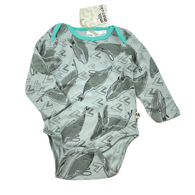 unisex Milk & Masuki, soft feel organic cotton bodysuit/romper, whales, NEW, size 0,  