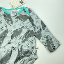 Load image into Gallery viewer, unisex Milk &amp; Masuki, soft feel organic cotton bodysuit/romper, whales, NEW, size 0,  