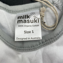 Load image into Gallery viewer, unisex Milk &amp; Masuki, soft feel organic cotton top, seal, NEW, size 1,  