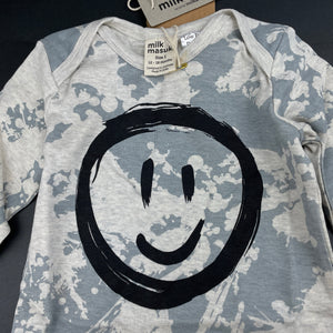 unisex Milk & Masuki, organic cotton romper, splatter smiley, NEW, size 1,  