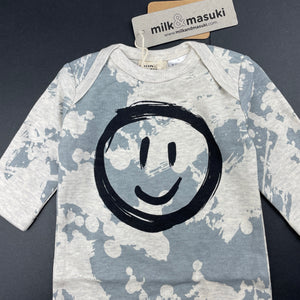 unisex Milk & Masuki, organic cotton romper, splatter smiley, NEW, size 0000,  