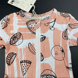 Girls Milk & Masuki, organic cotton zip romper, fruit, NEW, size 0000,  