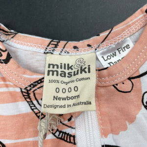 Girls Milk & Masuki, organic cotton zip romper, fruit, NEW, size 0000,  