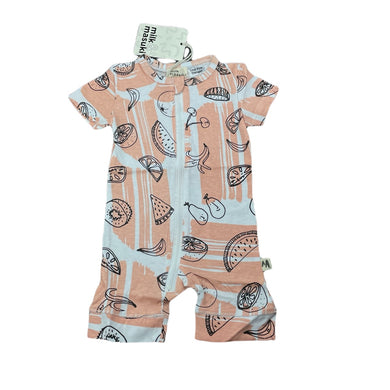 Girls Milk & Masuki, organic cotton zip romper, fruit, NEW, size 000,  