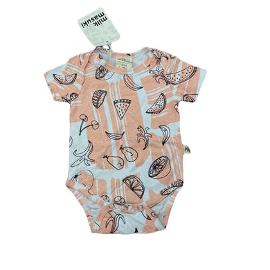 Girls Milk & Masuki, organic cotton bodysuit / romper, fruit, NEW, size 000,  