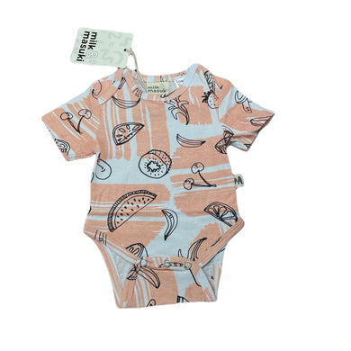 Girls Milk & Masuki, organic cotton bodysuit / romper, fruit, NEW, size 0000,  