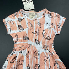Load image into Gallery viewer, Girls Milk &amp; Masuki, organic cotton elastic waist dress, fruit, NEW, size 1, L: 44cm