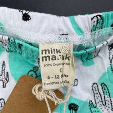 Load image into Gallery viewer, unisex Milk &amp; Masuki, organic cotton leggings/bottoms, cacti, NEW, size 0,  