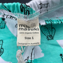 Load image into Gallery viewer, unisex Milk &amp; Masuki, organic cotton leggings/bottoms, cacti, NEW, size 1,  