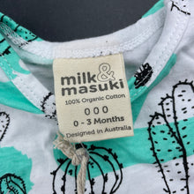 Load image into Gallery viewer, unisex Milk &amp; Masuki, organic cotton bodysuit/romper, cacti, NEW, size 000,  