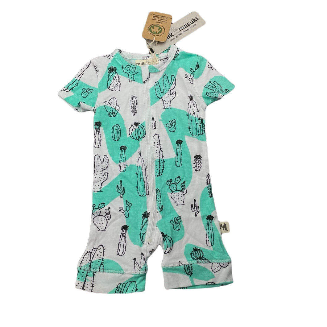 unisex Milk & Masuki, organic cotton zip romper, cacti, NEW, size 0000,  
