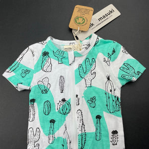unisex Milk & Masuki, organic cotton zip romper, cacti, NEW, size 0000,  