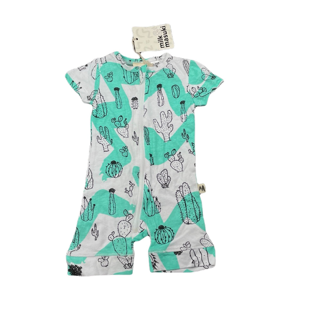 unisex Milk & Masuki, organic cotton zip romper, cacti, NEW, size 000,  