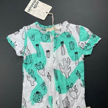 Load image into Gallery viewer, unisex Milk &amp; Masuki, organic cotton zip romper, cacti, NEW, size 000,  