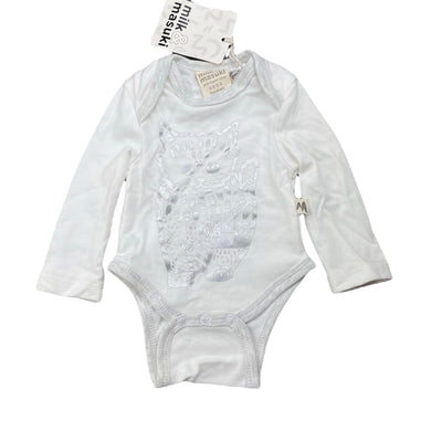unisex Milk & Masuki, soft feel organic cotton bodysuit/romper, cat, NEW, size 0000,  