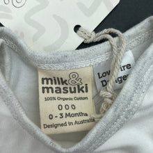 Load image into Gallery viewer, unisex Milk &amp; Masuki, soft feel organic cotton bodysuit/romper, cat, NEW, size 000,  