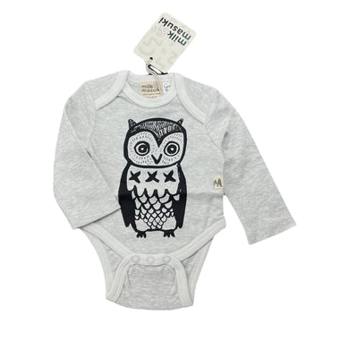 unisex Milk & Masuki, soft feel organic cotton bodysuit/romper, owl, NEW, size 0000,  