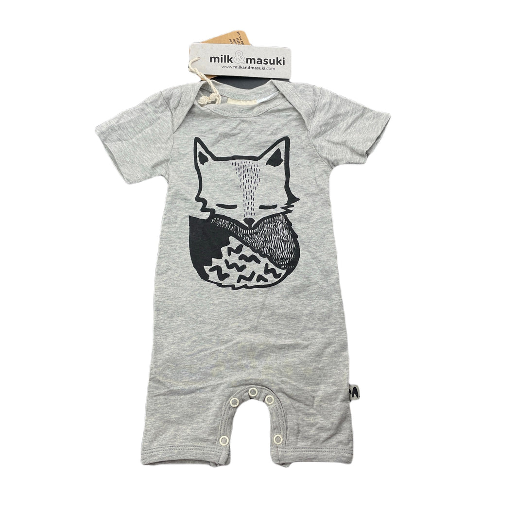 unisex Milk & Masuki, stretchy organic cotton romper, fox, NEW, size 0000,  