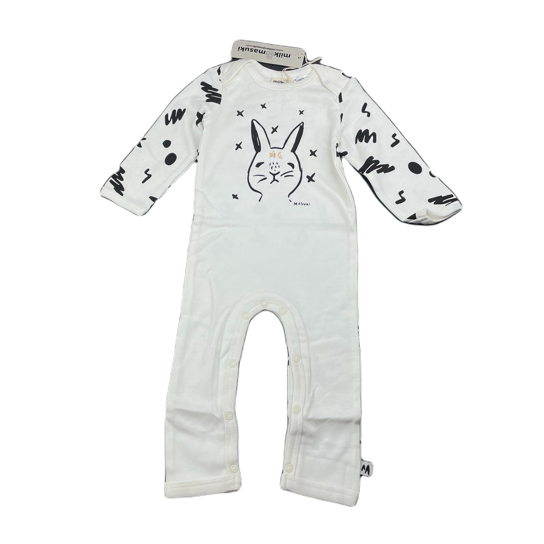 Girls Milk & Masuki, soft feel organic cotton blend romper, rabbit, NEW, size 00,  