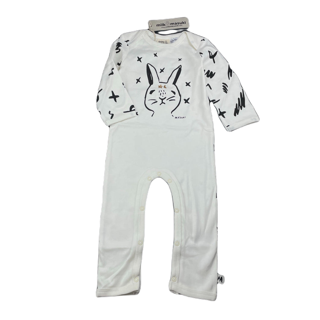 Girls Milk & Masuki, soft feel organic cotton blend romper, rabbit, NEW, size 0,  