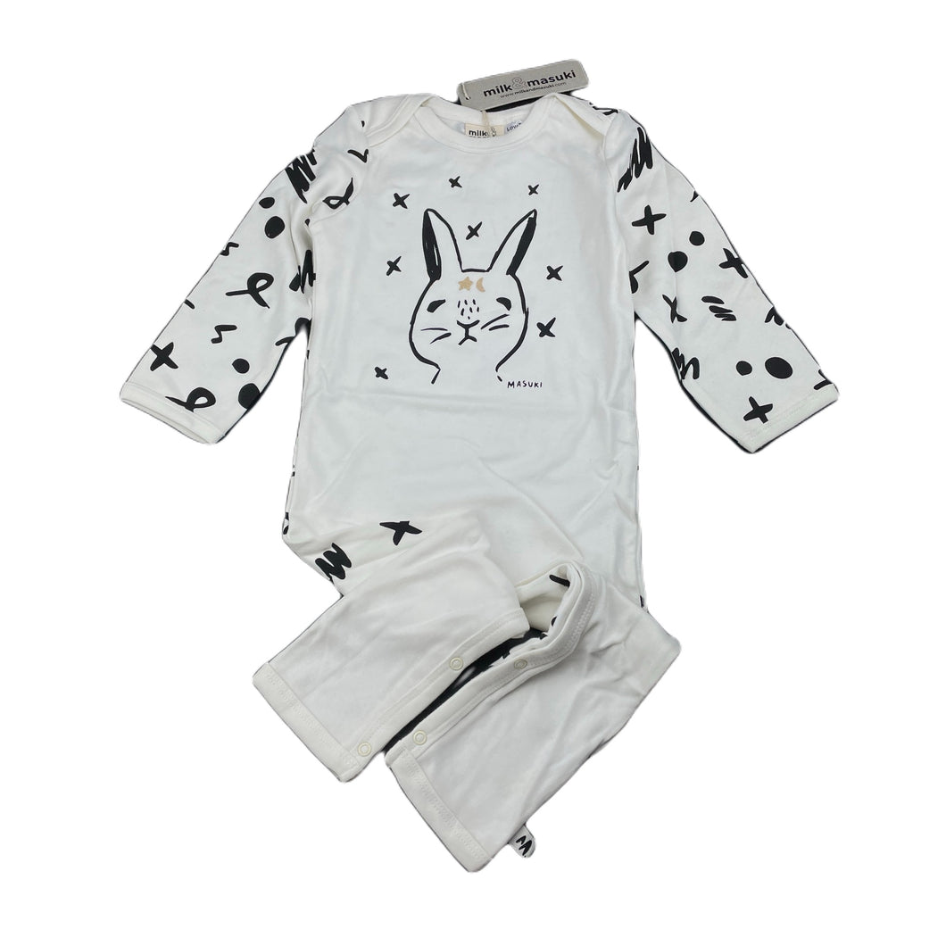 Girls Milk & Masuki, soft feel organic cotton blend romper, rabbit, NEW, size 1,  