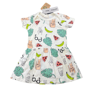 Girls Milk & Masuki, organic cotton blend romper dress, NEW, size 0, L: 42cm