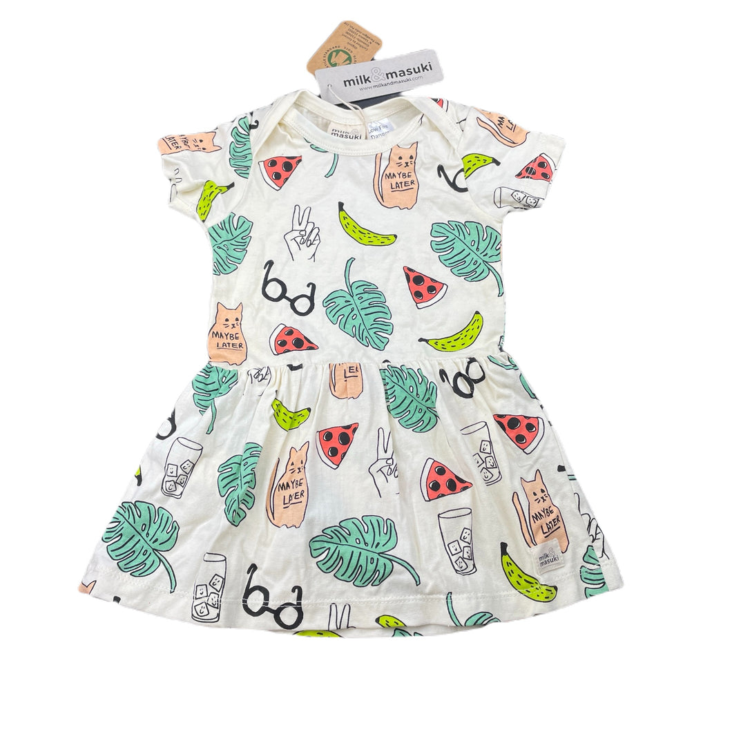 Girls Milk & Masuki, organic cotton blend romper dress, NEW, size 0, L: 42cm