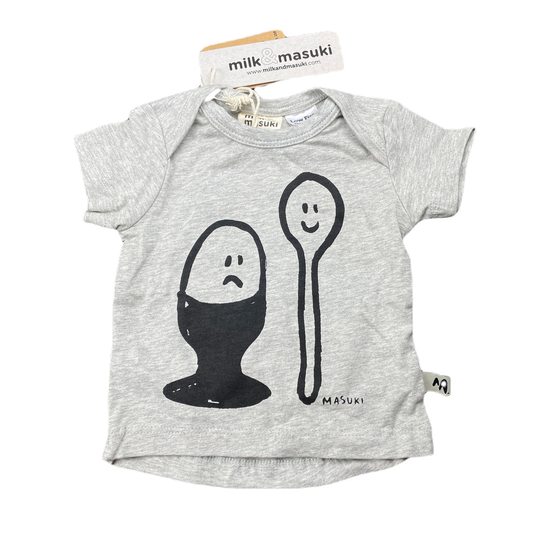 unisex Milk & Masuki, organic cotton blend t-shirt/top, egg & spoon, NEW, size 000,  