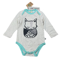 Load image into Gallery viewer, unisex Milk &amp; Masuki, organic cotton blend bodysuit/romper, sleeping fox, NEW, size 0,  