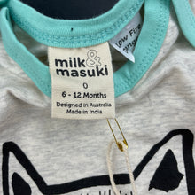 Load image into Gallery viewer, unisex Milk &amp; Masuki, organic cotton blend bodysuit/romper, sleeping fox, NEW, size 0,  