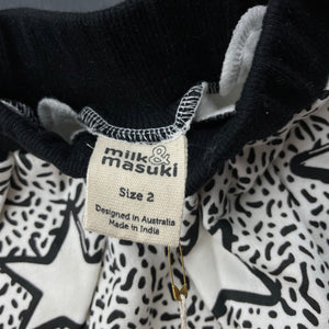 Girls Milk & Masuki, fleece lined organic cotton skirt, stars, elasticated, L: 22cm at front, NEW, size 2,  