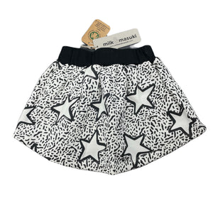 Girls Milk & Masuki, fleece lined organic cotton skirt, stars, elasticated, L: 22cm at front, NEW, size 2,  