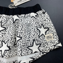 Load image into Gallery viewer, Girls Milk &amp; Masuki, fleece lined organic cotton skirt, stars, elasticated, L: 24cm at front, NEW, size 3,  