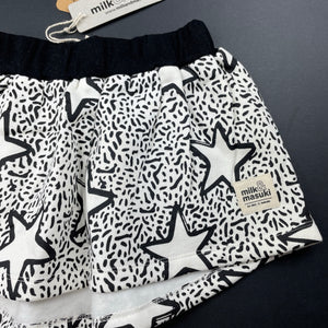 Girls Milk & Masuki, fleece lined organic cotton skirt, stars, elasticated, L: 24cm at front, NEW, size 3,  