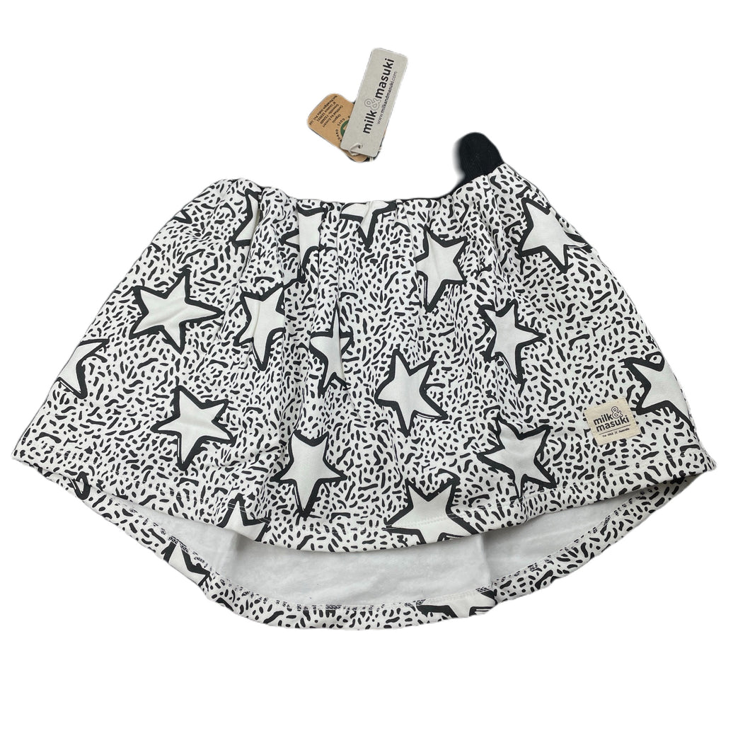 Girls Milk & Masuki, fleece lined organic cotton skirt, stars, elasticated, L: 34cm at front, NEW, size 7,  
