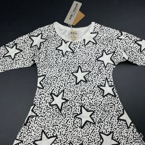 Girls Milk & Masuki, organic cotton blend long sleeve dress, stars, NEW, size 3, L: 48cm at front