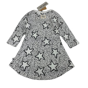 Girls Milk & Masuki, organic cotton blend long sleeve dress, stars, NEW, size 3, L: 48cm at front