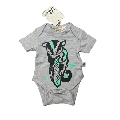 unisex Milk & Masuki, organic cotton bodysuit/romper, possum, NEW, size 0000,  